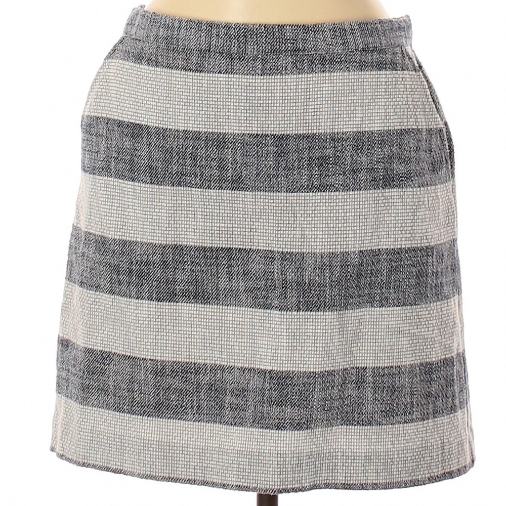 Blue White Striped Mini Skirt Coastal Nautical Pockets Elastic Waist M